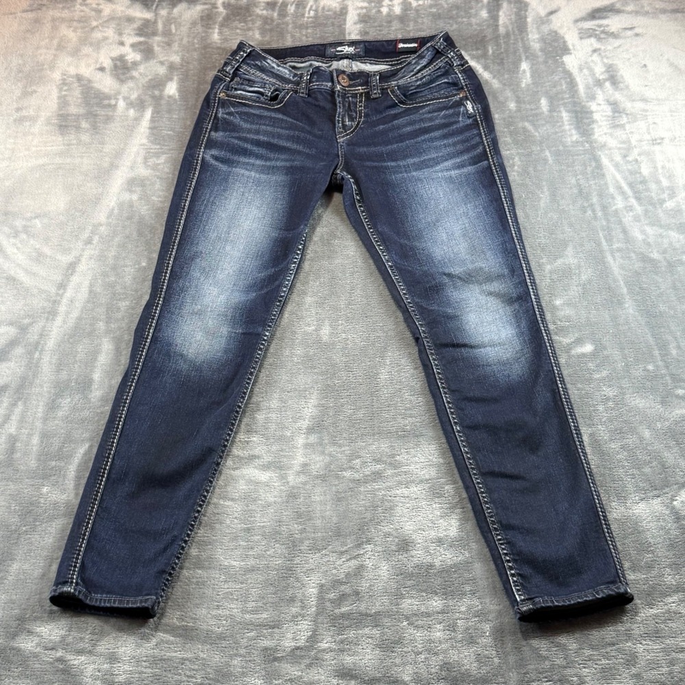 Silver Jeans Co Suki Mid Skinny Dark Wash Denimotion Jeans W28 L29 Mid Rise